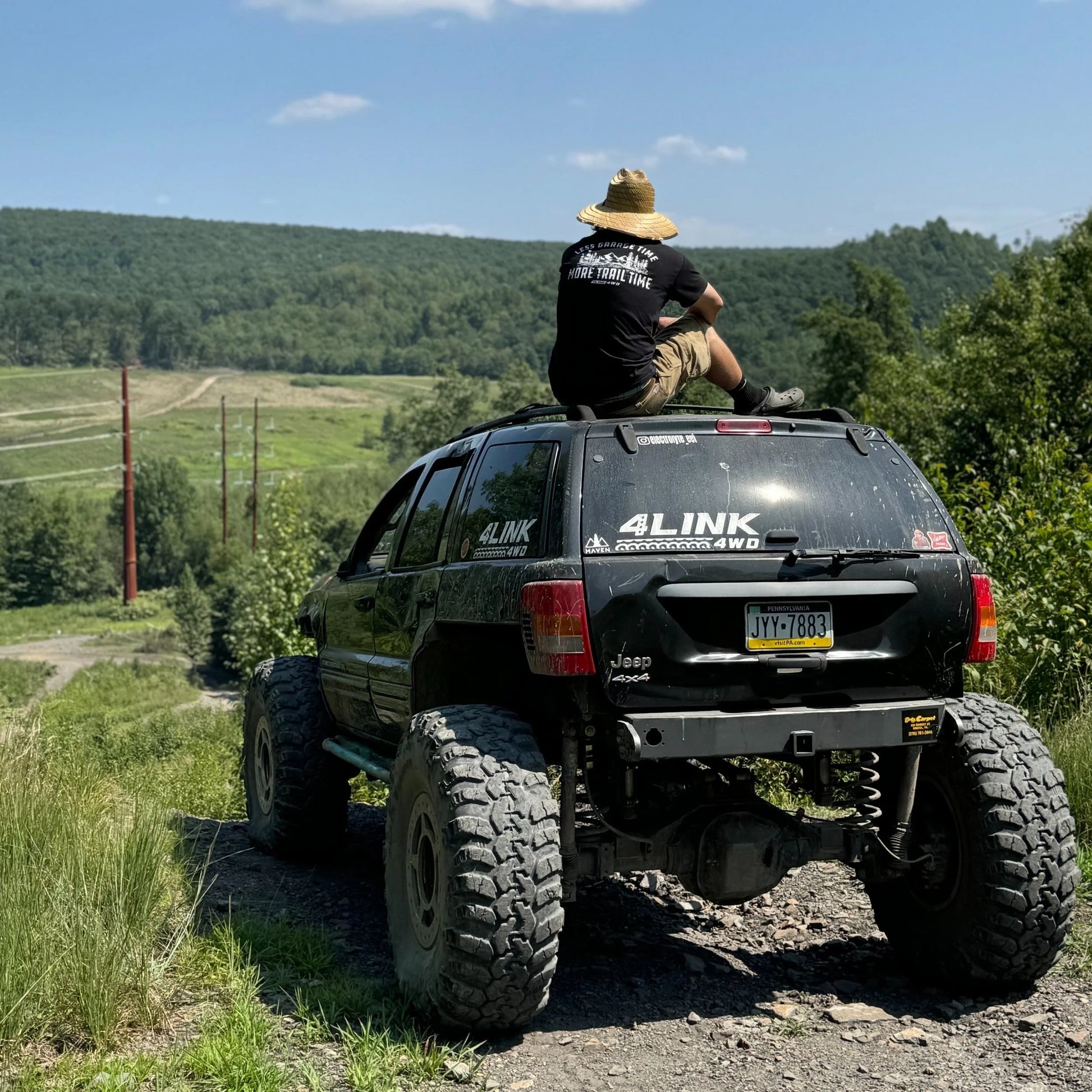 Large white decal displayed on 1 ton Jeep WJ built by 4Link4WD.