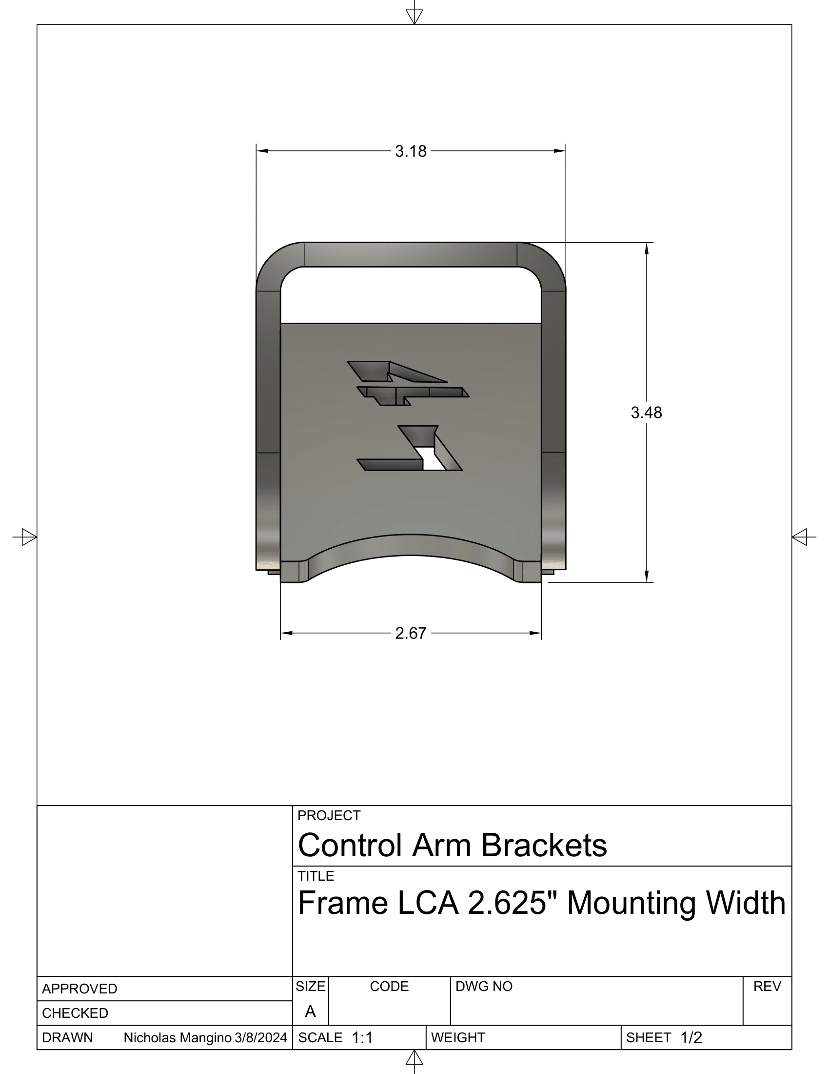 Dimensions of 4Link4WD LCA frame brackets.